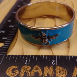 Teal Enamel Bling Bumble Bee Bangle Bracelet Gold